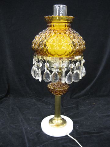 Lamp Amber Glass Shade brass column 14ad32