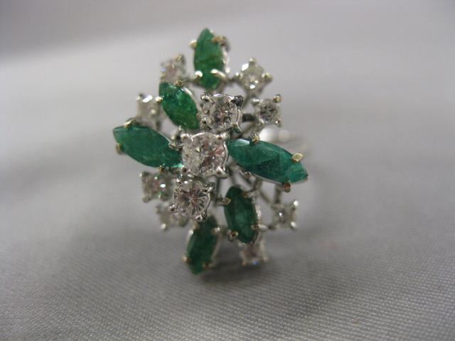 Emerald & Diamond Ring 6 marquise