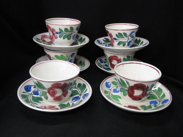 6 Ironstone Cups Saucers rose 14ad4c