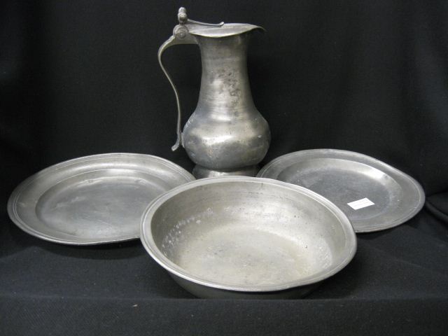 4 pc. Early Pewter;pitcher bowl