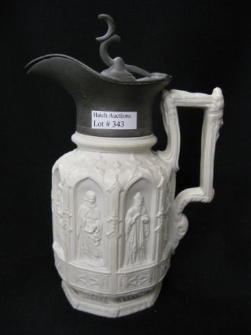 English Parian Jug Apostle decor pewter