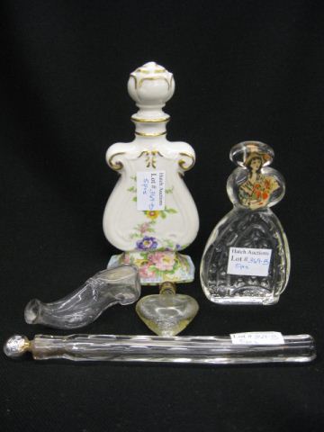 5 Perfume Bottles;porcelain lyre