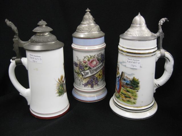 3 German Porcelain Lithopane Steins