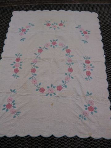 Antique Handmade Quilt pink floral 64