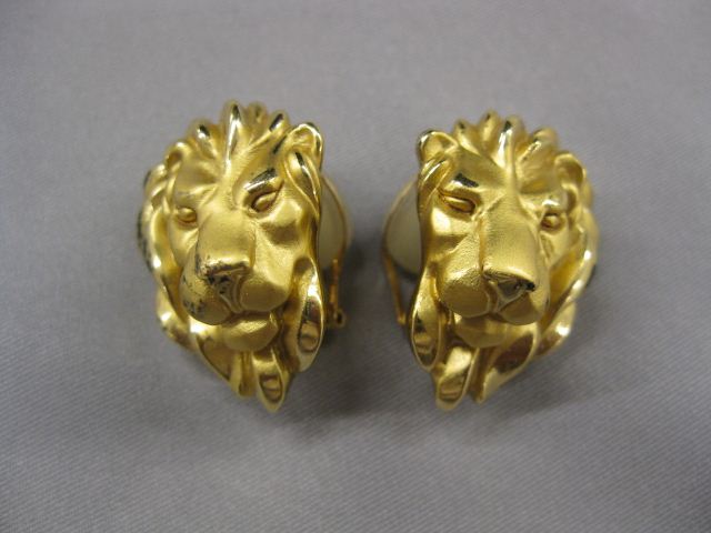 18k Gold Figural Lion Head Earrings 14ae69