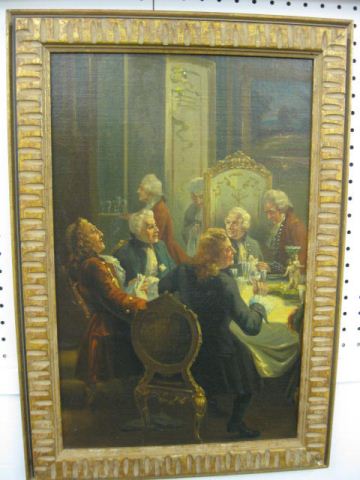 European Oil on Canvas Gentlemen dining