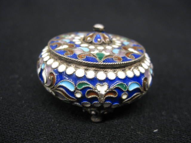 Russian Enameled Silver Box footed 14ae89