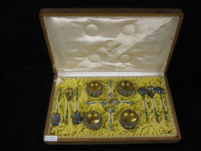 Russian Enameled Sterling Set 6 14ae8a