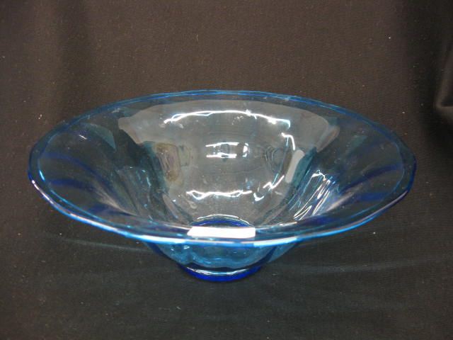 Steuben Art Glass Bowl rich blue ribbed