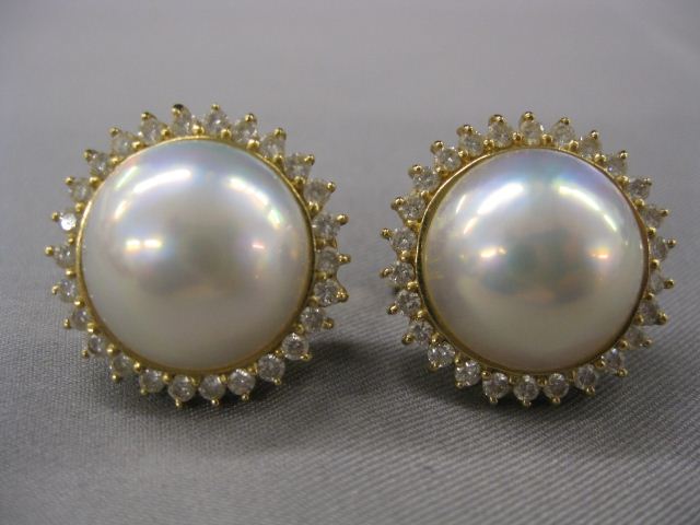 Mabe Pearl Diamond Earrings 14 50 14aec0