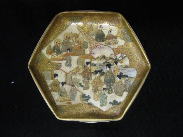 Japanese Satsuma Pottery Dish hexagon 14aed4