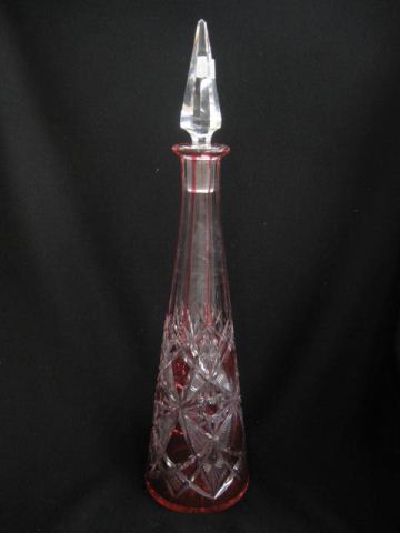 Cranberry Cut-to-Clear Tall Decanter