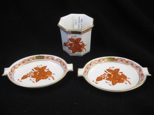 3 pcs. Herend Porcelain;orange floral