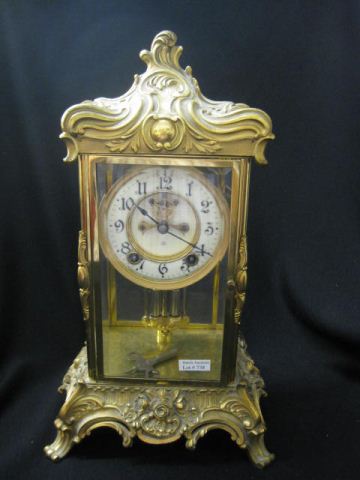 Ansonia Mantle Clock bronzed case glass