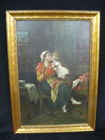 F. Mayer Oil Child kissing Mother