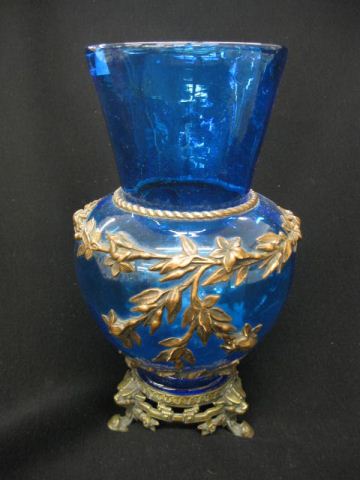 Victorian Art Glass Vase applied copper