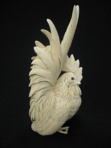 Carved Ivory Rooster Figurine signed