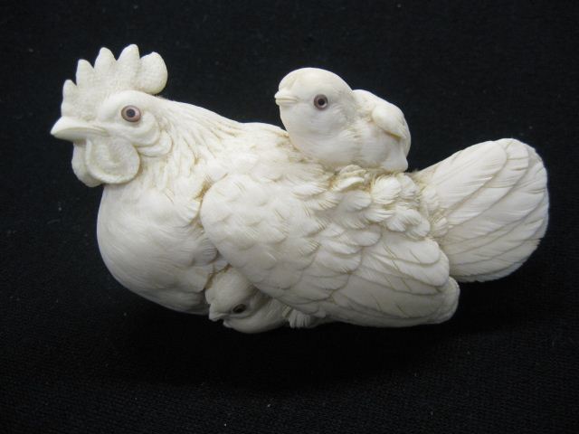 Carved Ivory Figurines of Hen & Chicks