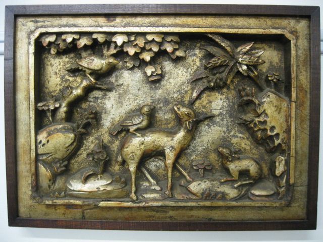 Oriental Carved Gilt Plaque animals 14b016