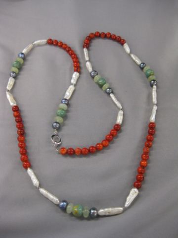 Coral Pearl Jade Necklace a stunning 14b025