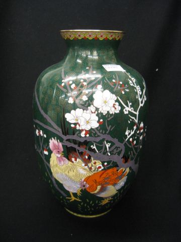 Chinese Cloisonne Vase chickens & foliage