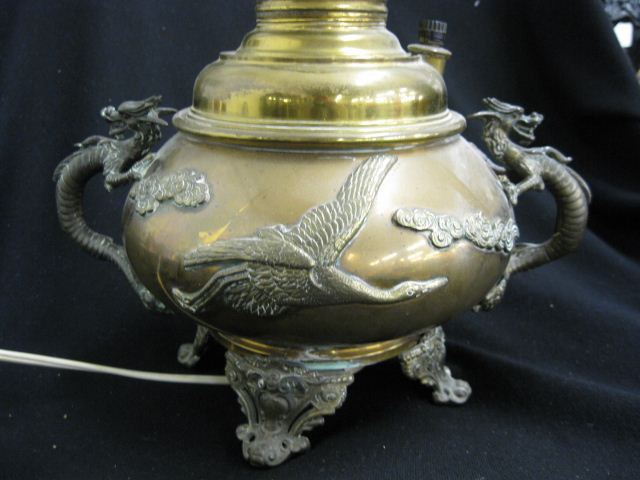 Japanese Bronze Lamp elaborate 14b10c