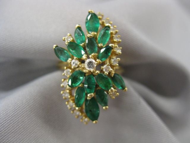 Emerald Diamond Ring 13 marquise 14b14b