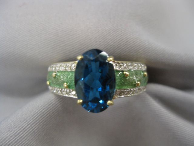 Blue Topaz Diamond Ring enameled 14b173