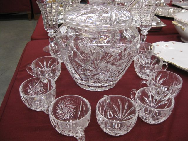 Cut Crystal Punch Set covered bowl ladle