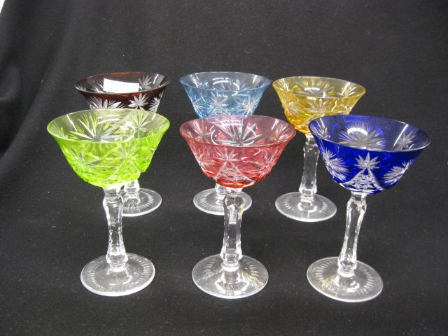 Set of 6 Colored Cut-to-Clear Glasses