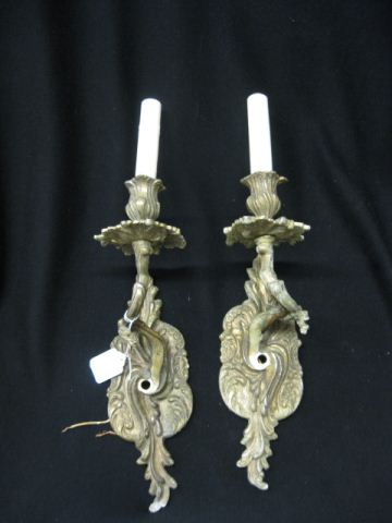 Pair of Bronzed Wall Sconces rococo 14b18b