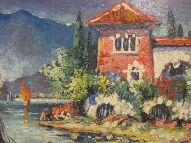 Oil on Canvas Italian Lake Scene 14b1c5