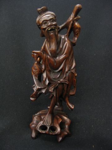 Chinese Carved Rosewood Figure of aFisherman