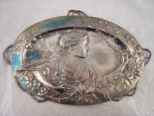 An oval Art Nouveau silver plated tray