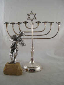 A plated menorah 28 x 29cm high