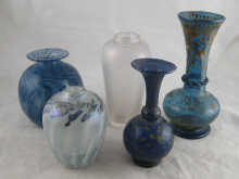 Three English studio glass vases together