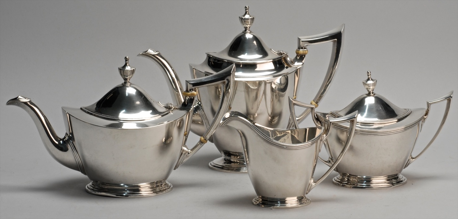 STERLING SILVER FOUR-PIECE TEA AND COFFEE