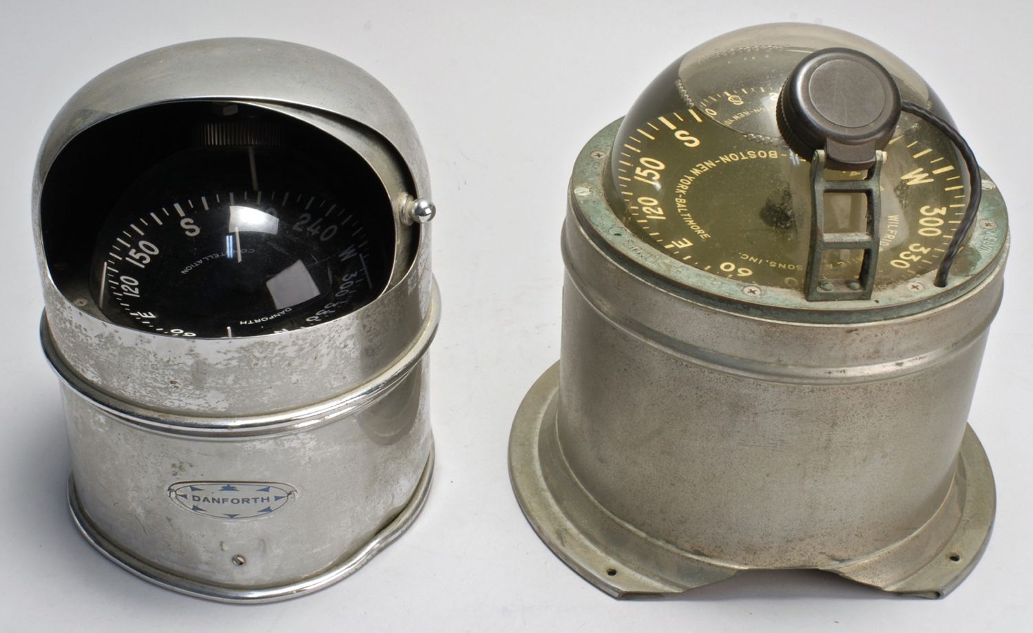 TWO CHROME-CASED YACHT COMPASSESOne