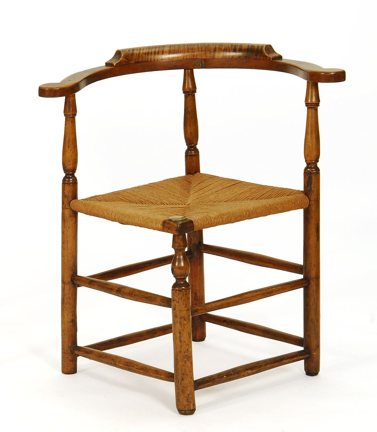 ANTIQUE AMERICAN QUEEN ANNE RUSH-SEAT