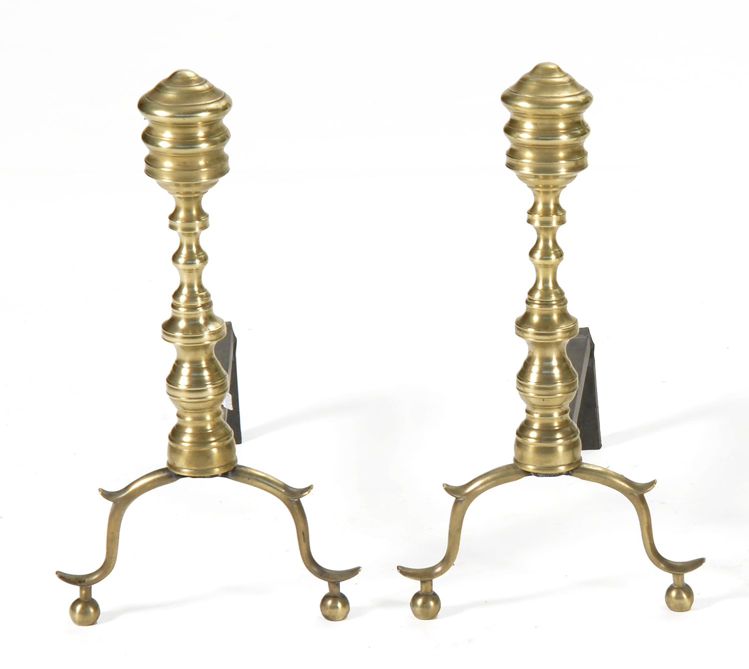 PAIR OF BRASS BALUSTER TURNED ANDIRONSEarly 14b462