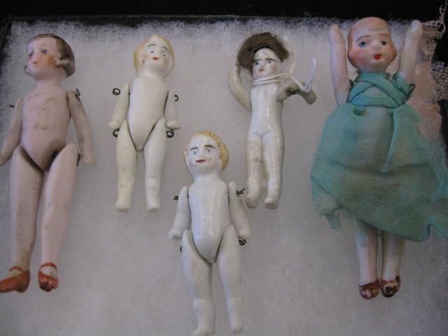 5 Bisque Miniature Dolls jointed 14b617