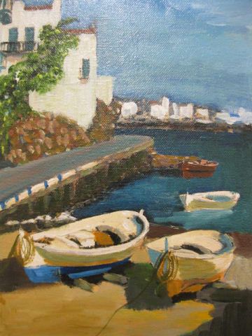 Oil on Canvas boats in harbor image