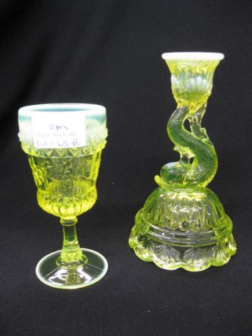 2 pcs. Vaseline Opalescent Glass Northwood