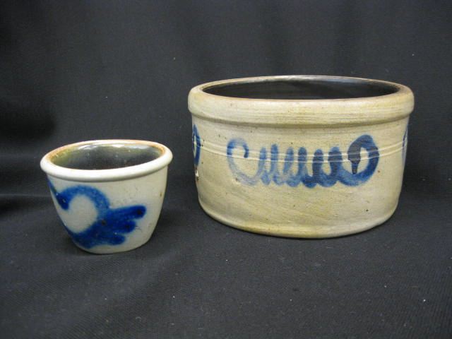 2 Blue Decorated Stoneware Bowls 6 1/2