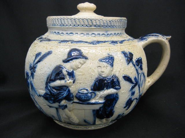 Blue Decorated Stoneware Bean Pot