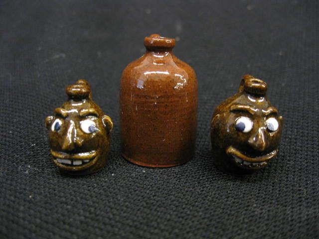 2 Miniature Pottery Face Jugs & Another