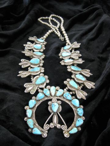 Indian Turquoise Squash Blossom Necklace