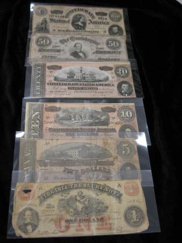 6 Confederate Civil War Notes $1.00