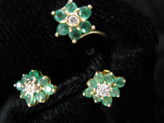 Emerald Diamond Ring Earrings 14b762