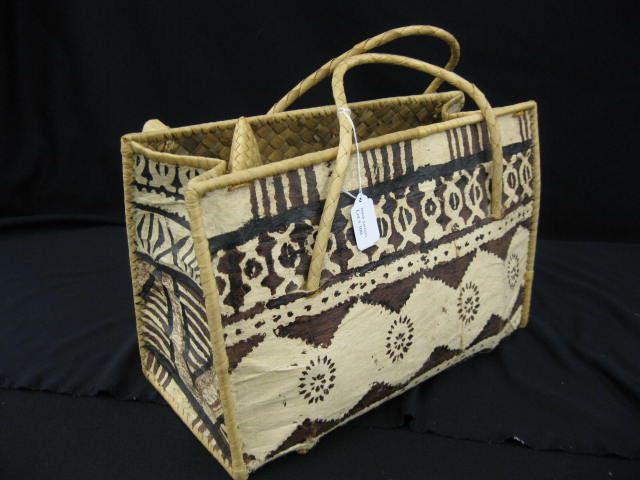 Hawaii Tappa Cloth & Basketweave Handbag